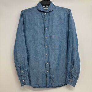 SUITSUPPLY Button Up Shirt 16 1/2 (42) Linen Cotton Blend Ex Slim Fit Chambray